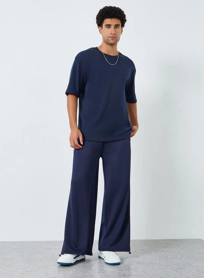 Men Navy Blue Wide Leg Joggers